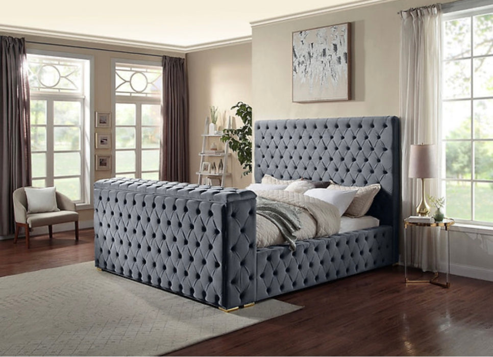 Tufted Fireplace Bed W/ Tv insert