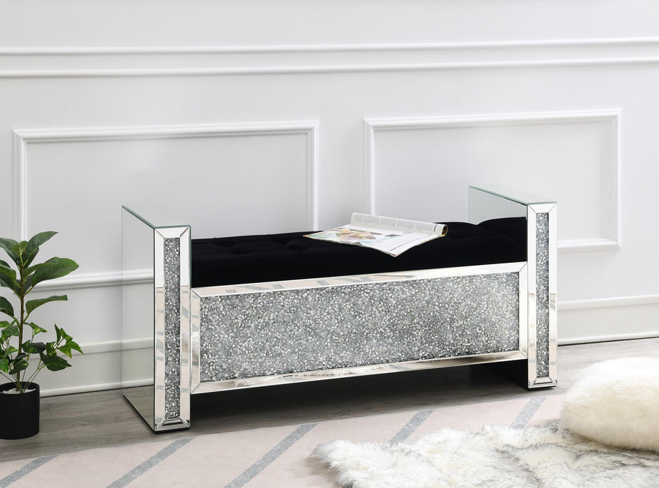 Glam Style Velvet & Mirrored Bench