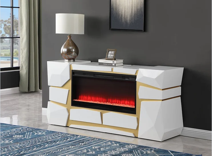 WHITE & GOLD CELTICS FIREPLACE