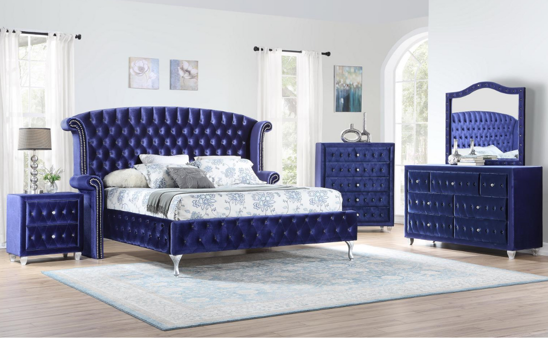 Melania Velvet Blue Bedroom Set