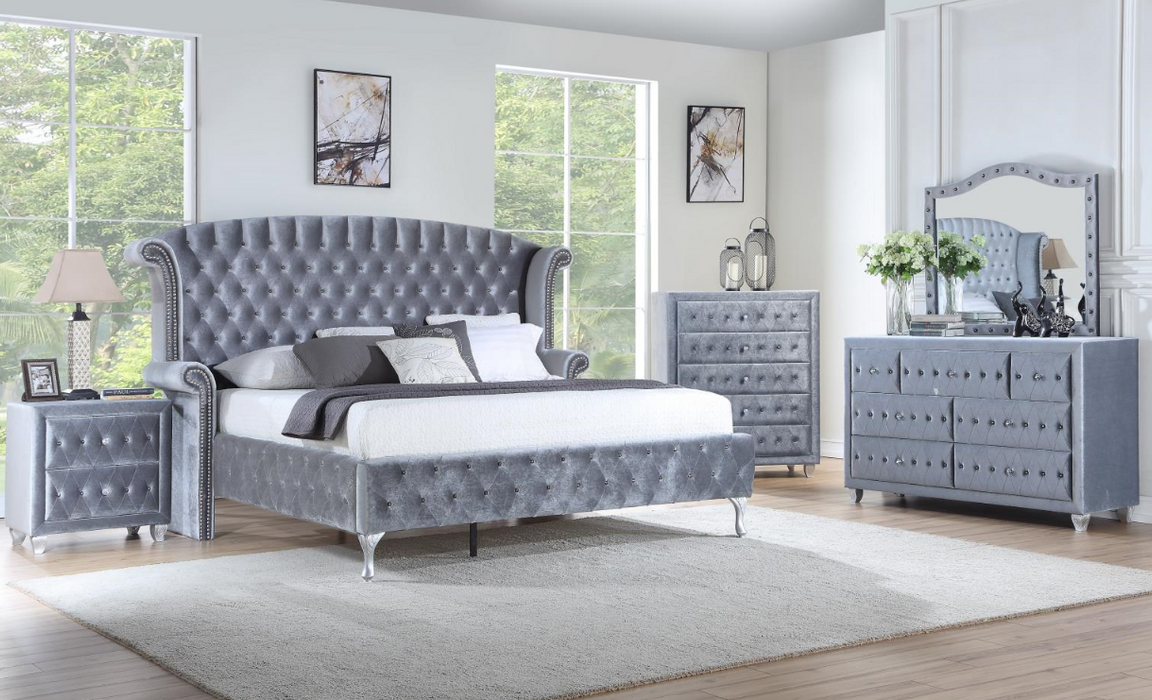 Melania Velvet Grey Bedroom Set