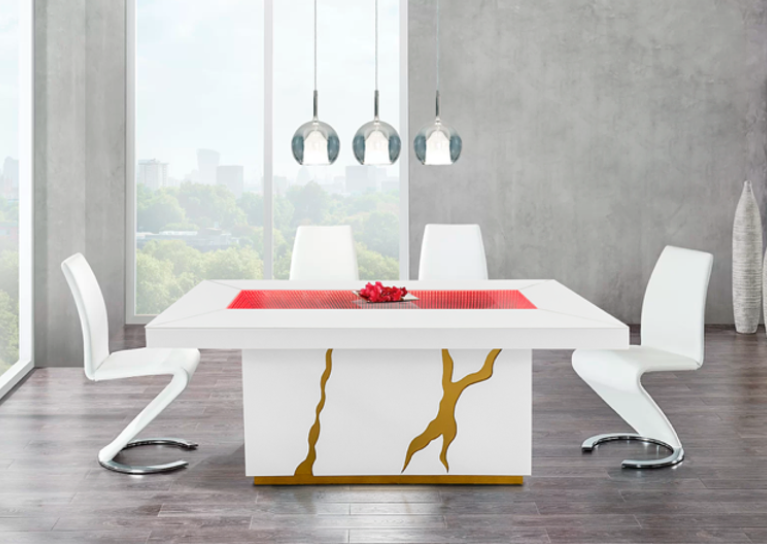 White & Gold Dining Table W/ LED lights