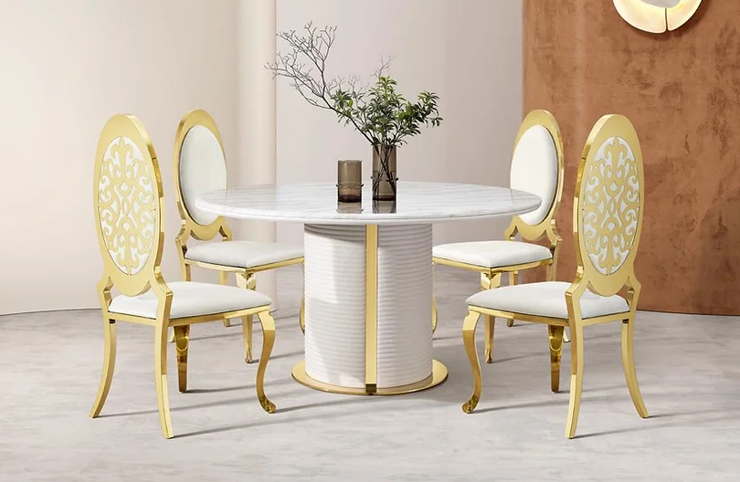 Cream Round Faux Marble Dining Table