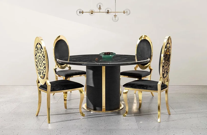 Black Round Faux Marble Dining Table