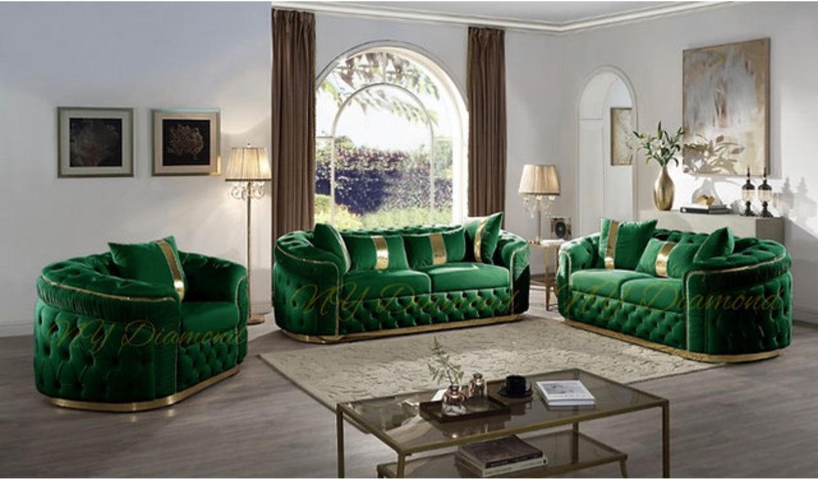 Green tufted King 2pc Sofa Set