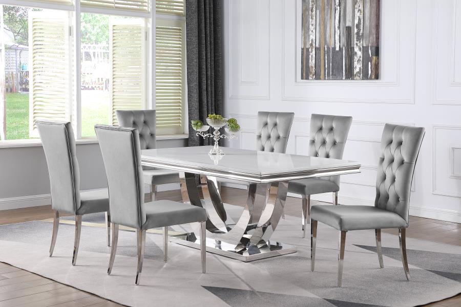 Kerwin 7-pc Dining Room Set Grey and Chrome