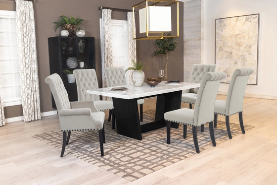Osborne 7-Piece Rectangular Marble Top Dining Set Sand And White