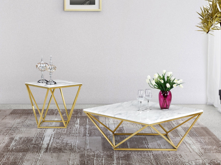 Marble Top End Table with Golden Base