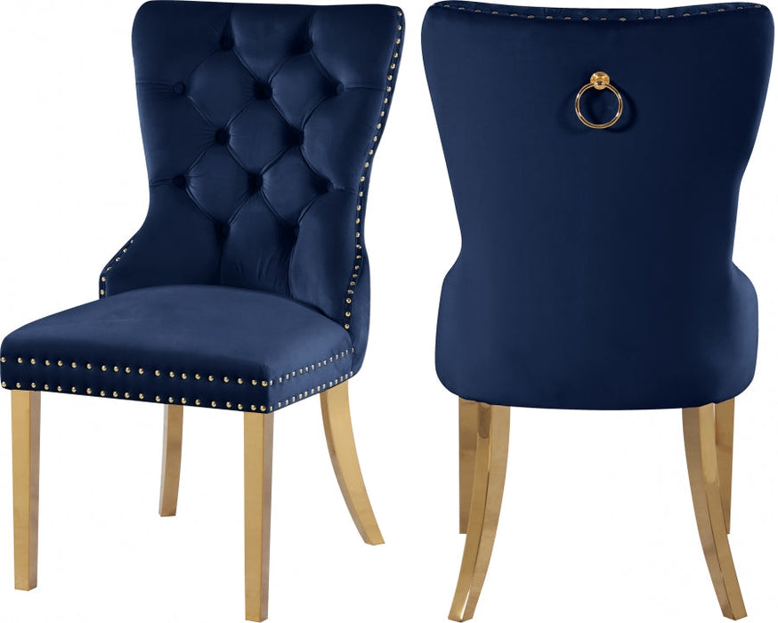 Carmen velvet dining chairs with gold accents