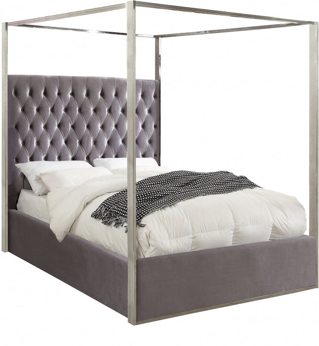 Porter Gray Velvet Canopy Bed