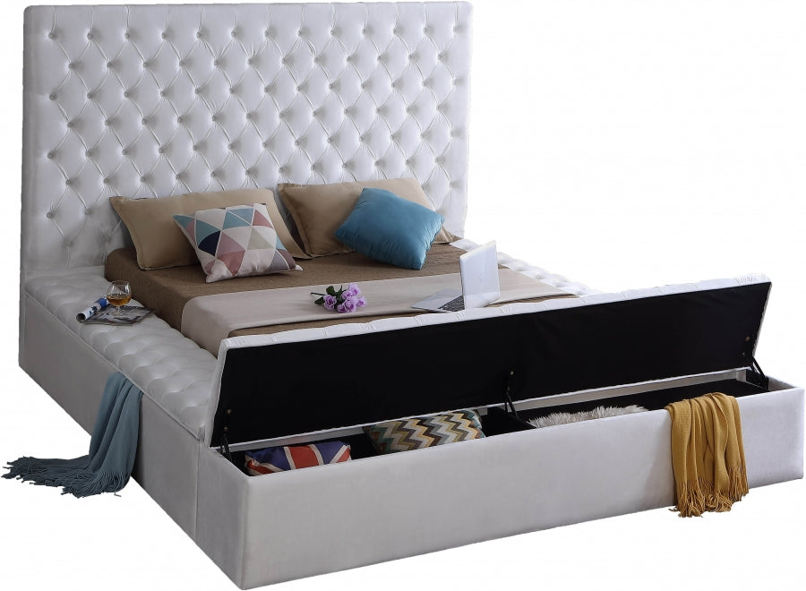 White Velvet Bliss Storage Bed