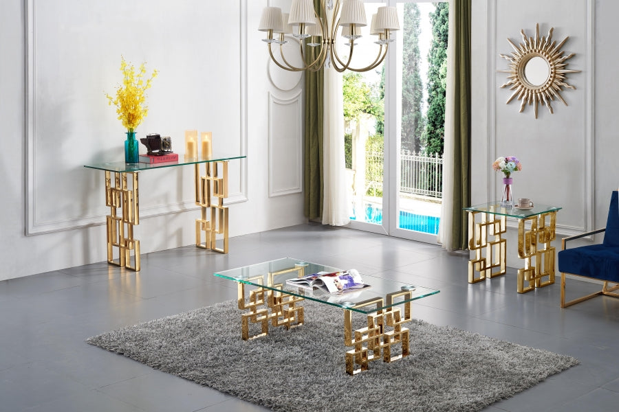 Glam golden End table with Glass Top