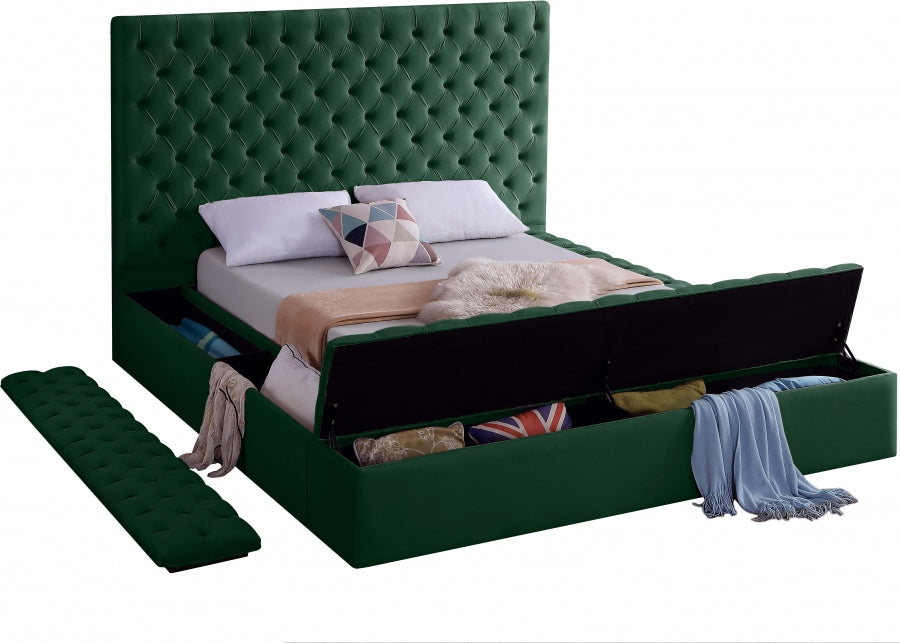 Green Velvet Bliss Storage Bed