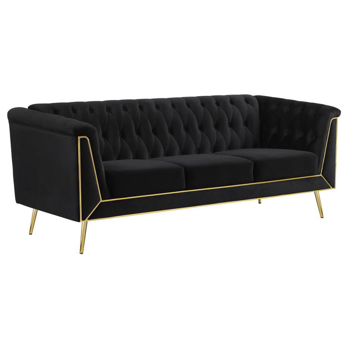 3pc Black & Gold Velvet Sofa Set