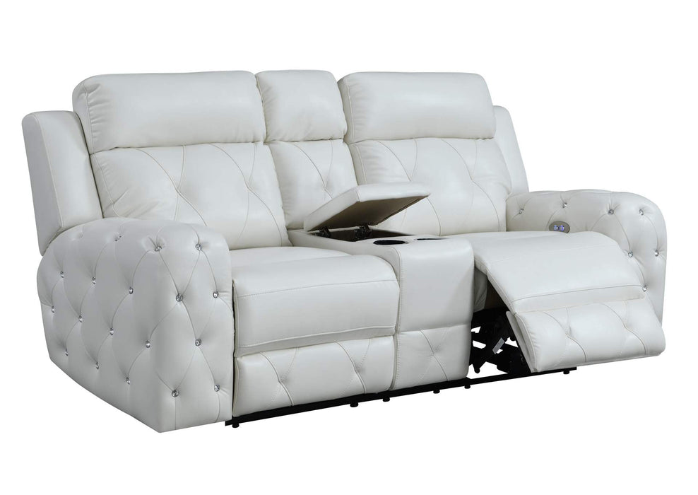 Glam White Leather Power Reclining Sofa Set