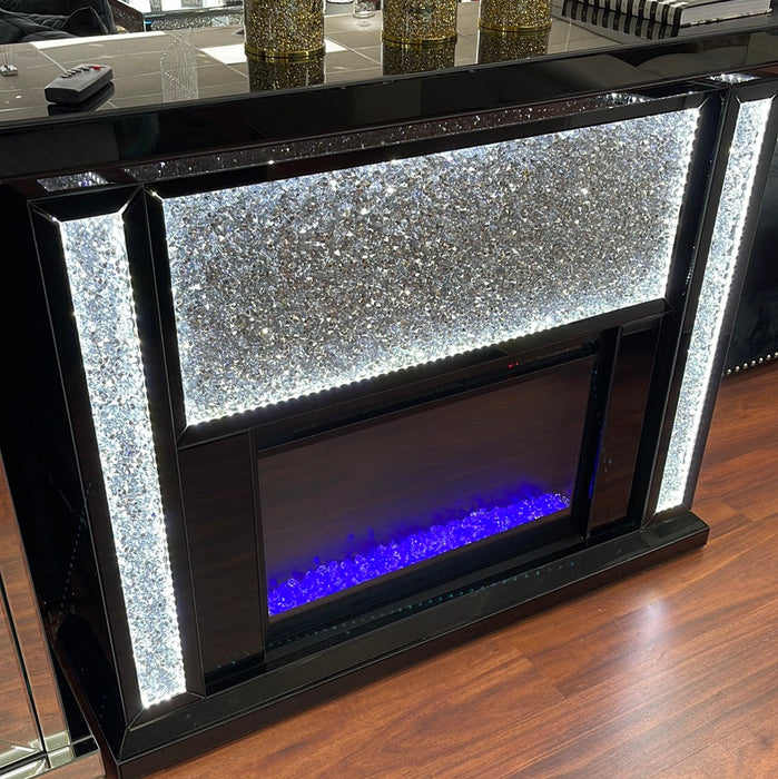 Black Mirrored Glam Fireplace w/LED Lighting