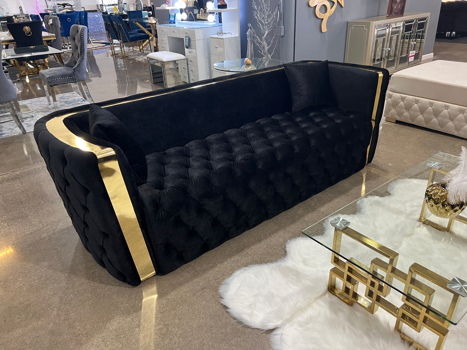 Rolex Black & Gold Tufted Sofa Set