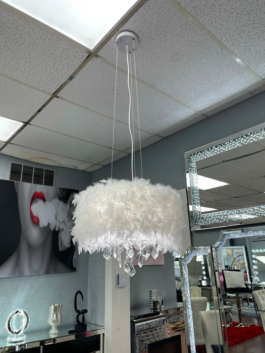 Glam White Feathered Chandelier w/crystals