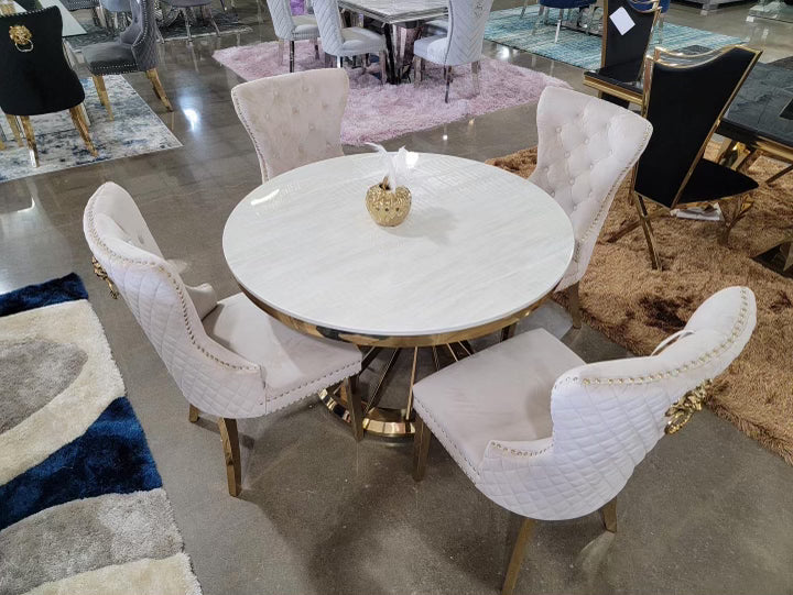 Round Marble & Gold Dining Table