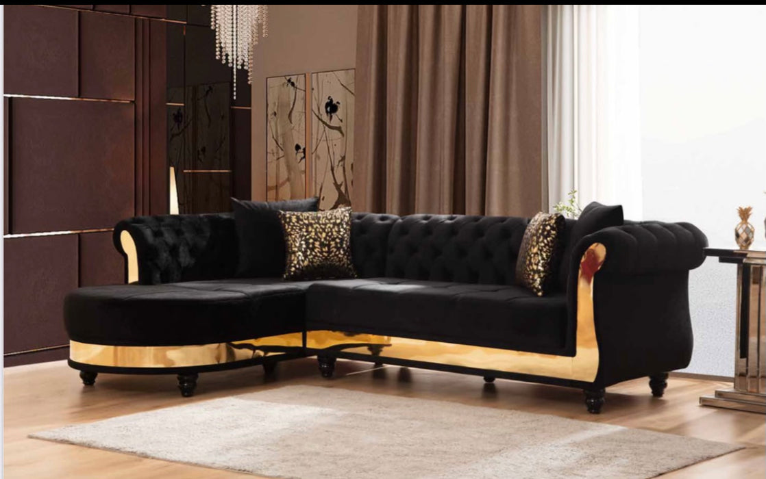Julia Black & Gold Velvet Sectional