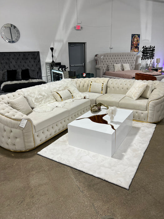 Cream & Gold Tufted Designer Sectional