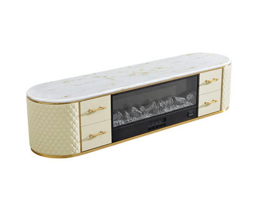 Cream Marble Tv Stand & Fireplace