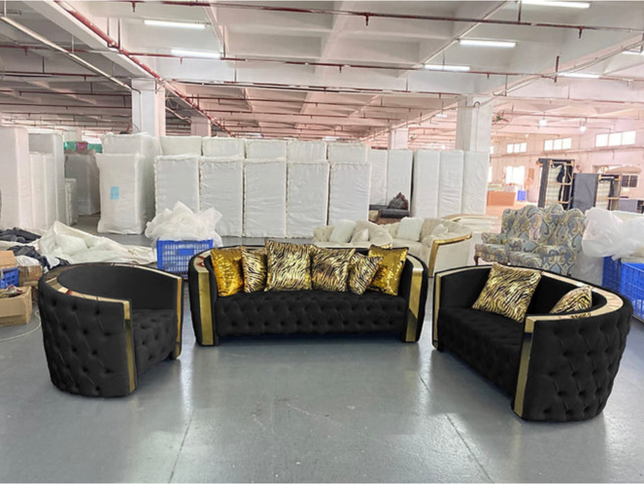 Black & Gold Naomi Sofa Set