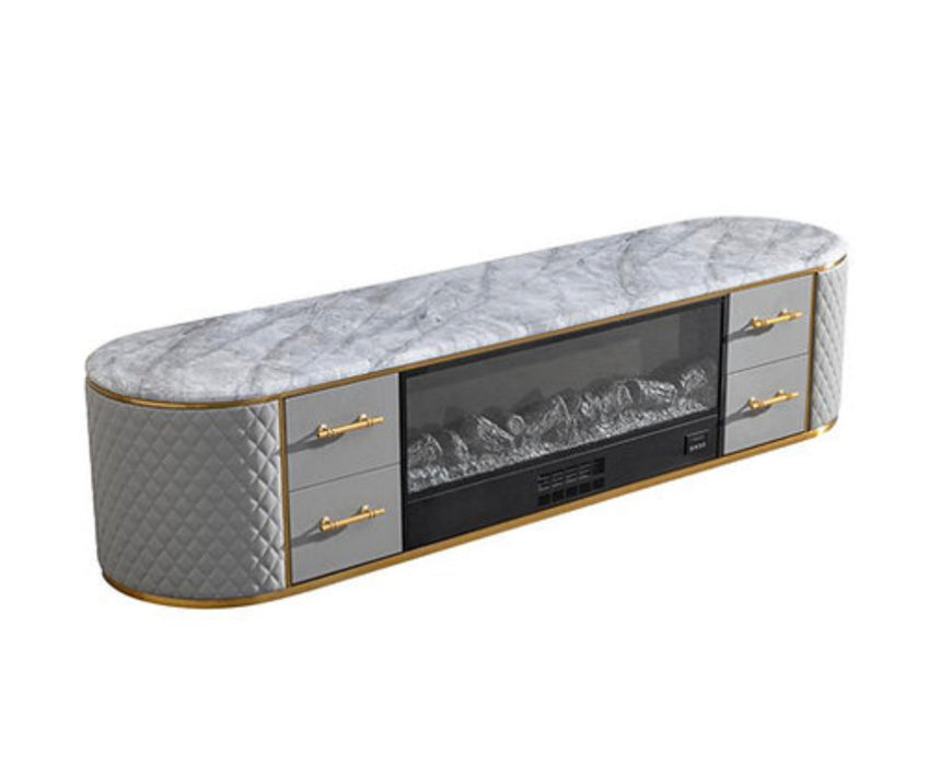Grey Marble Tv Stand & Fireplace