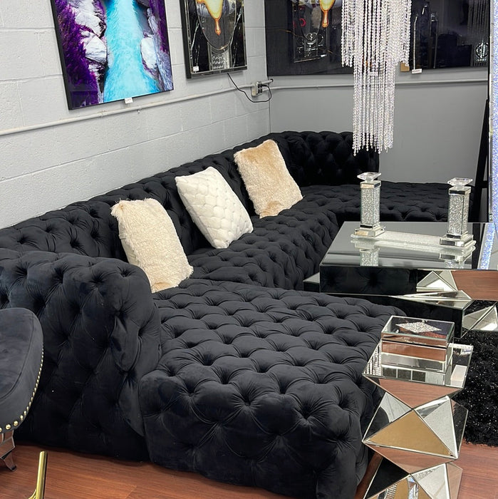 Black Hollywood Double Chaise Sectional