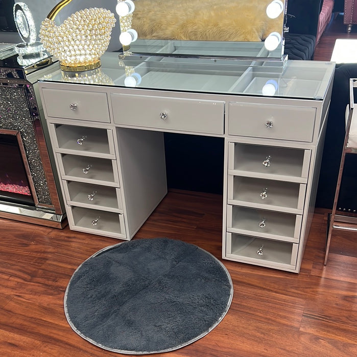 GLAM MARY WHITE VANITY WITH CLEAR GLASS TOP