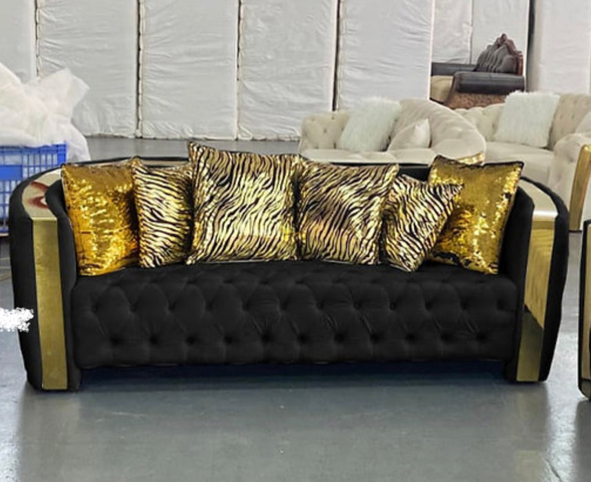 Black & Gold Naomi Sofa Set