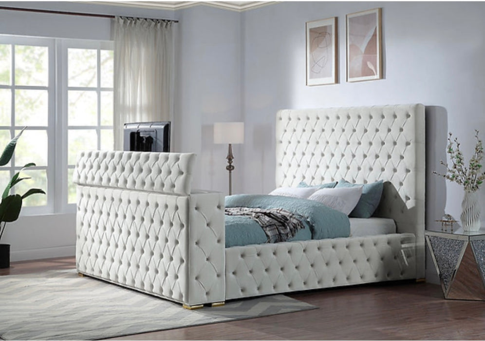 Tufted Fireplace Bed W/ Tv insert