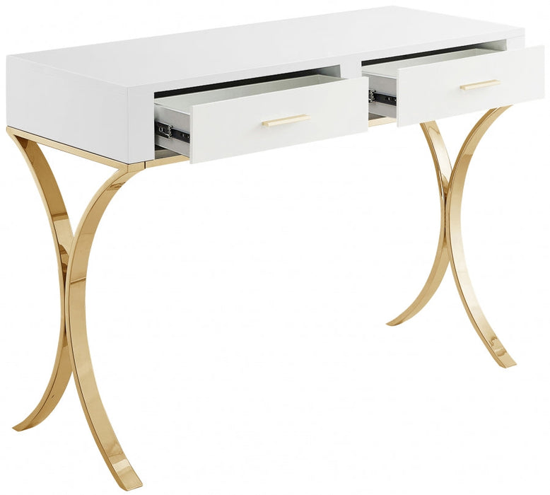 White Vanity Desk with Gold Finish