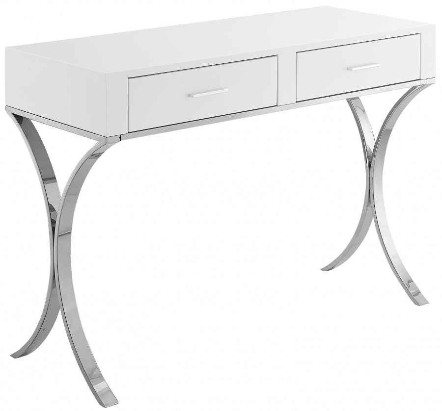 White Vanity Desk with Chrome finish — CLEGLAM