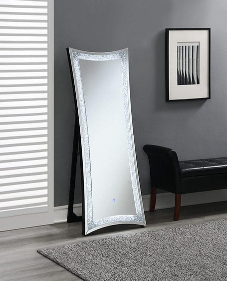 GLAM STAND UP MIRROR W/CRUSHED DIAMONDS & LED LIGHTING