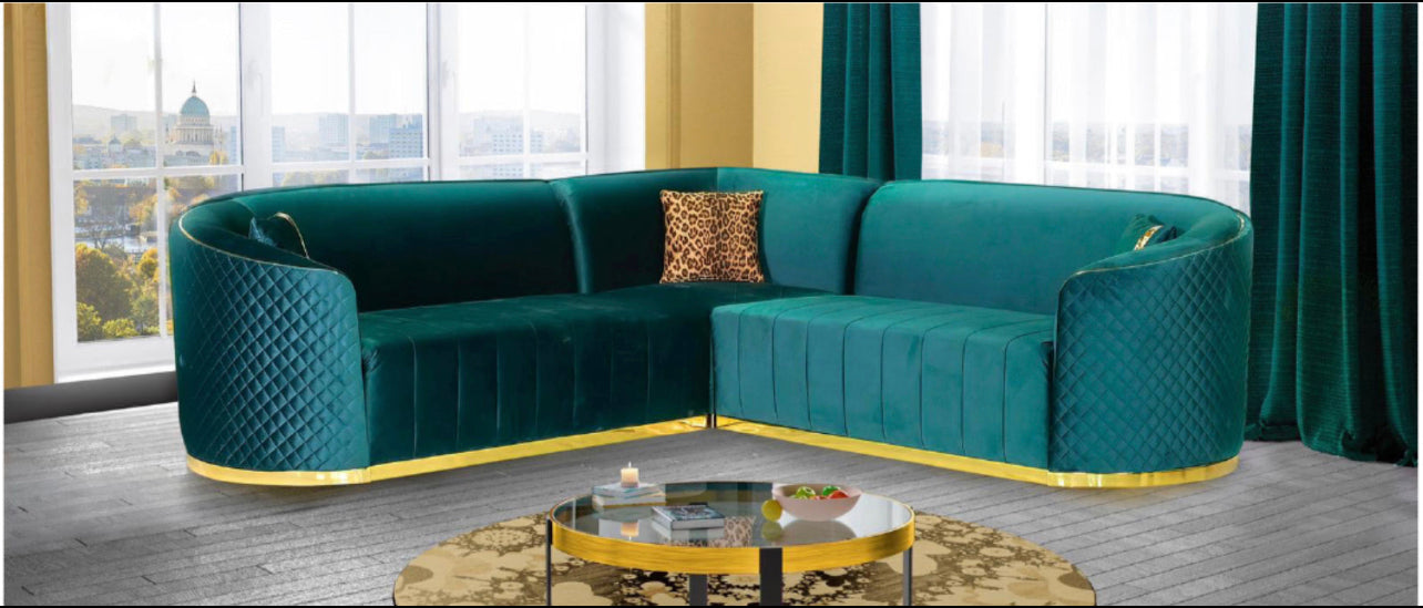 Teal & Gold Queens Sectional