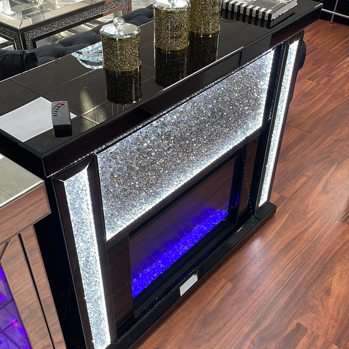 Black Mirrored Glam Fireplace w/LED Lighting