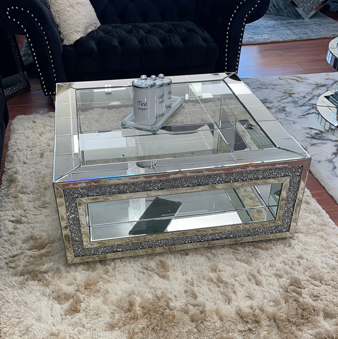 Mirrored coffee table with crystals store