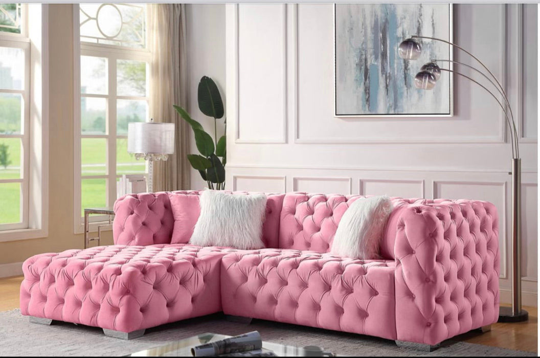 Pink Single Chaise Tufted Sectional