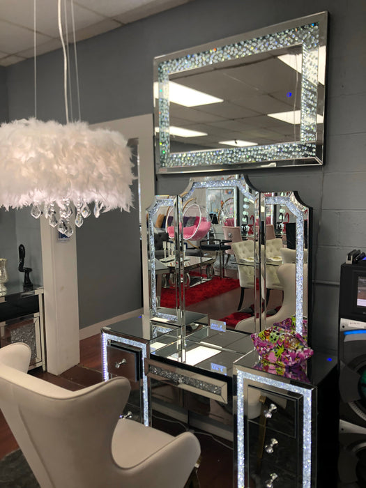 Glam LED Wall Mirror with Diamond Encrusting