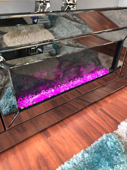 Glam Smoke Mirrored Fireplace Tv Stand